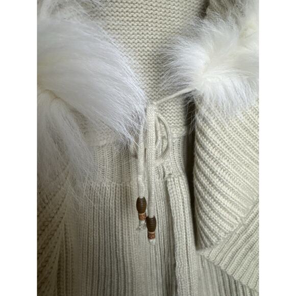 Sisters Sweater Vest Womens XL Faux Fur Trim Ruffle Waterfall Tan White Cream - Picture 3 of 7